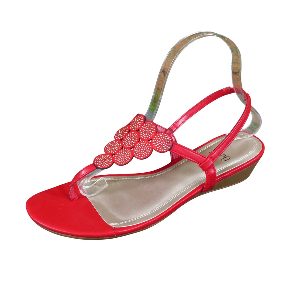 Impo Ravin Women Wedge Sandals Size 8.5 M Dressy Rhinestone Red Manmade Textile